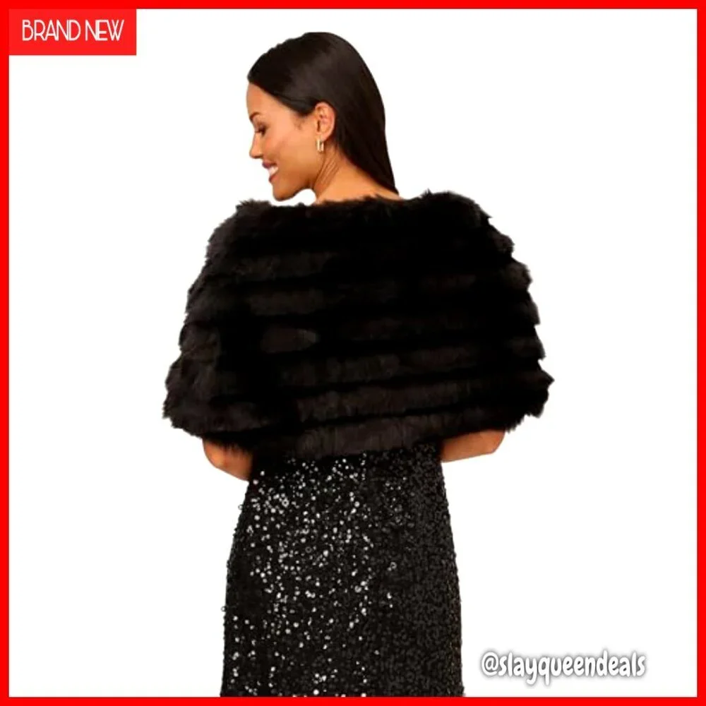 Faux Fur Evening Wrap Shawl with Brooch Formal Coverup